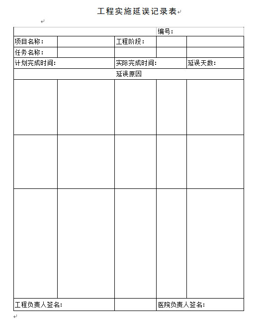 工程实施延误记录表图